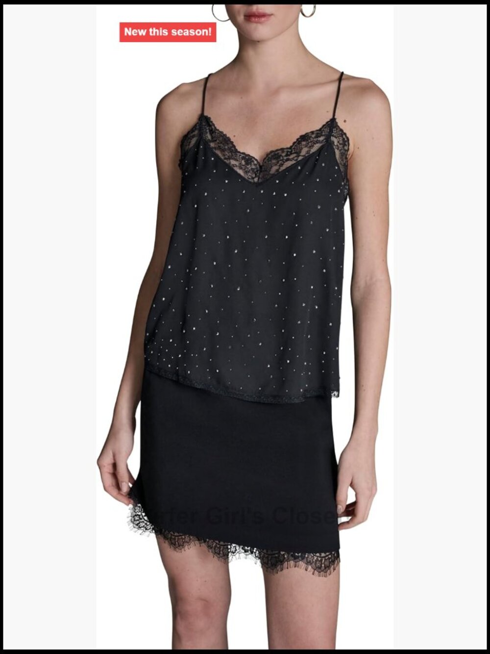 Sleeveless Strappy Cami with Lace Trim Embellished Blouse, 100% Polyester
